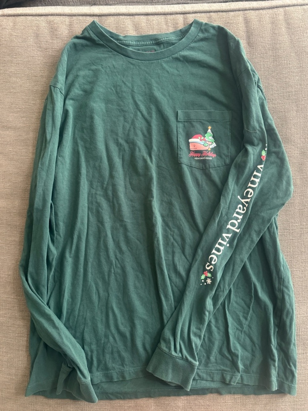 Vineyard Vines Deep Green Holiday Pocket Long Sleeve Tee